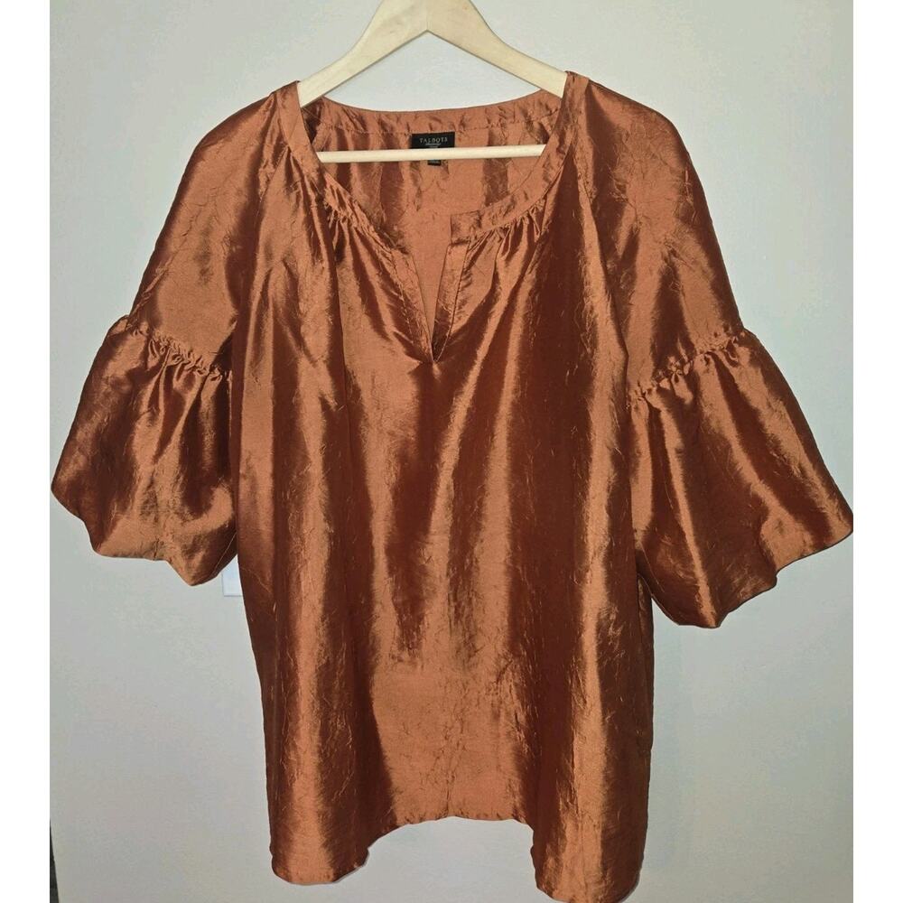 Talbots Silk Blend Orange Textured Puff Bell Sleeve Top Plus Size 1X - "Raine"